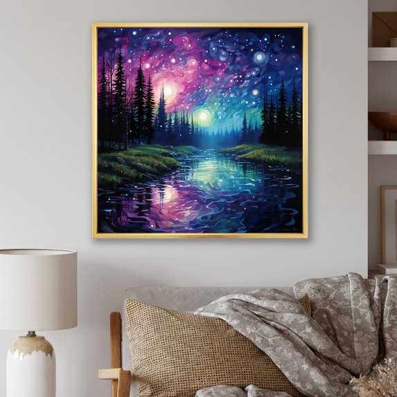 Designart "Aurora Borealis Aurora Euphony II" Aurora Borealis Floater Framed Canvas Print