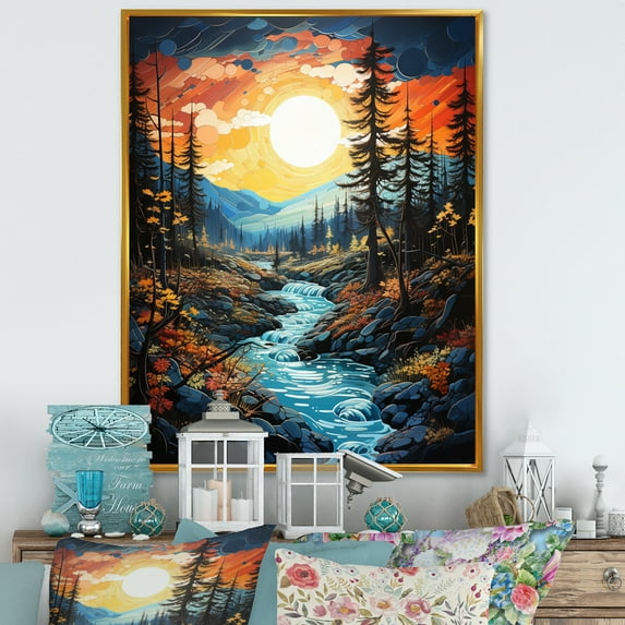Designart "Aurora Borealis Aurora Euphony V" Floral Floater Framed Canvas Art Print