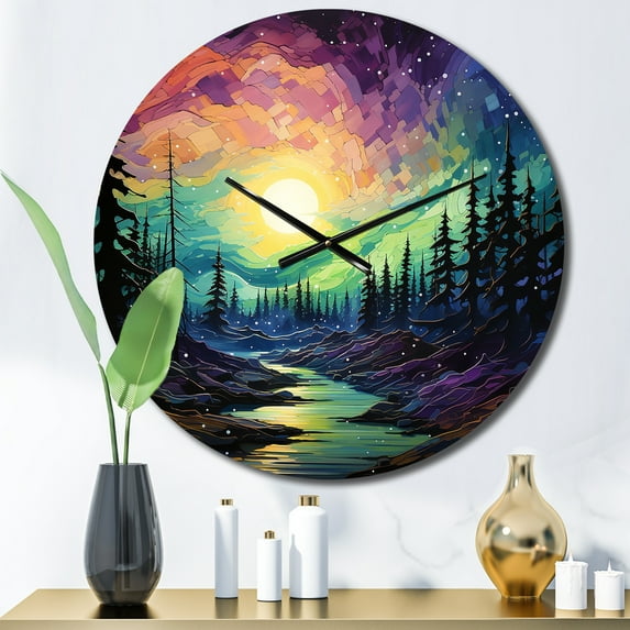 Designart "Aurora Borealis Aurora Euphony VII" Aurora Borealis Oversized Wall Clock