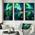 thumbnail image 1 of Designart "Aurora Borealis Captivating Arctic Mountains VI" Northern Lights Framed Wall Art Set Of 3 - Green Traditional Frame Canvas Set For Living Room Decor, 1 of 6