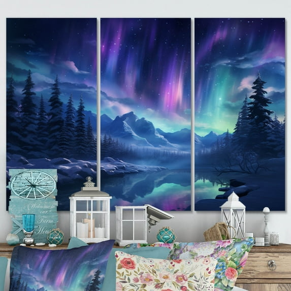 Designart "Aurora Borealis Magic I" Aurora Borealis Metal Wall Art Set