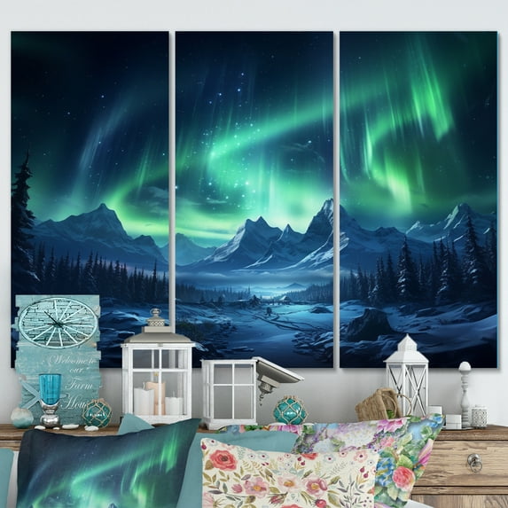 Designart "Aurora Borealis Magic II" Aurora Borealis Metal Wall Decor Set