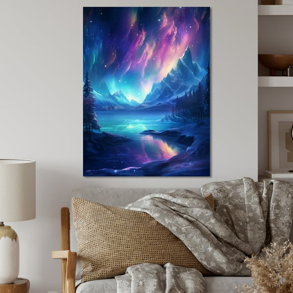 Designart "Aurora Borealis Magic IV" Aurora Borealis Metal Art Living Room