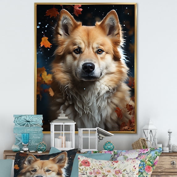 Designart "Aurora Of The Akita II" Animals Dog Floater Framed Wall Decor