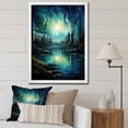 thumbnail image 1 of Designart "Aurora Reflections of Northern Lights II" Landscapes Framed Wall Art - Traditional Green Northern Lights Living Room Framed Canvas Art, 1 of 6