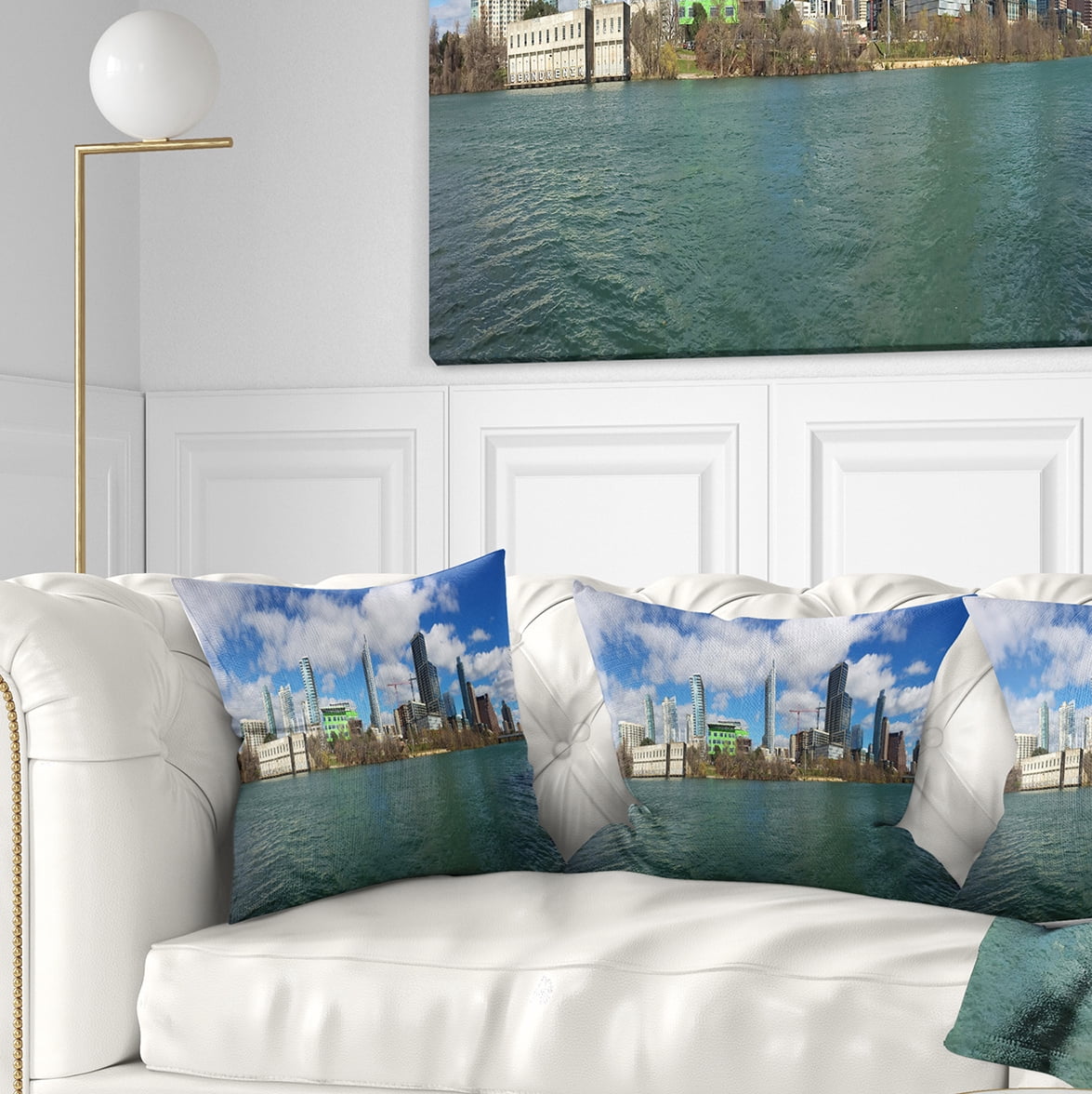 Designart Austin Skyline on Sunny Day - Cityscape Photo Throw Pillow - 18x18