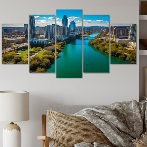 Designart "Austin s Energetic Cityscape II" Cityscapes Metal Wall Art Set