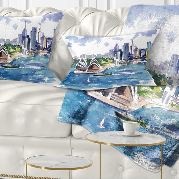 Designart Australia Vector Illustration - Cityscape Painting Throw Pillow - 12x20
