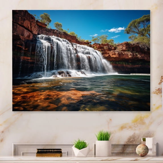 Designart "Australia Waterfall Euphony I" Landscapes Metal Art Living Room