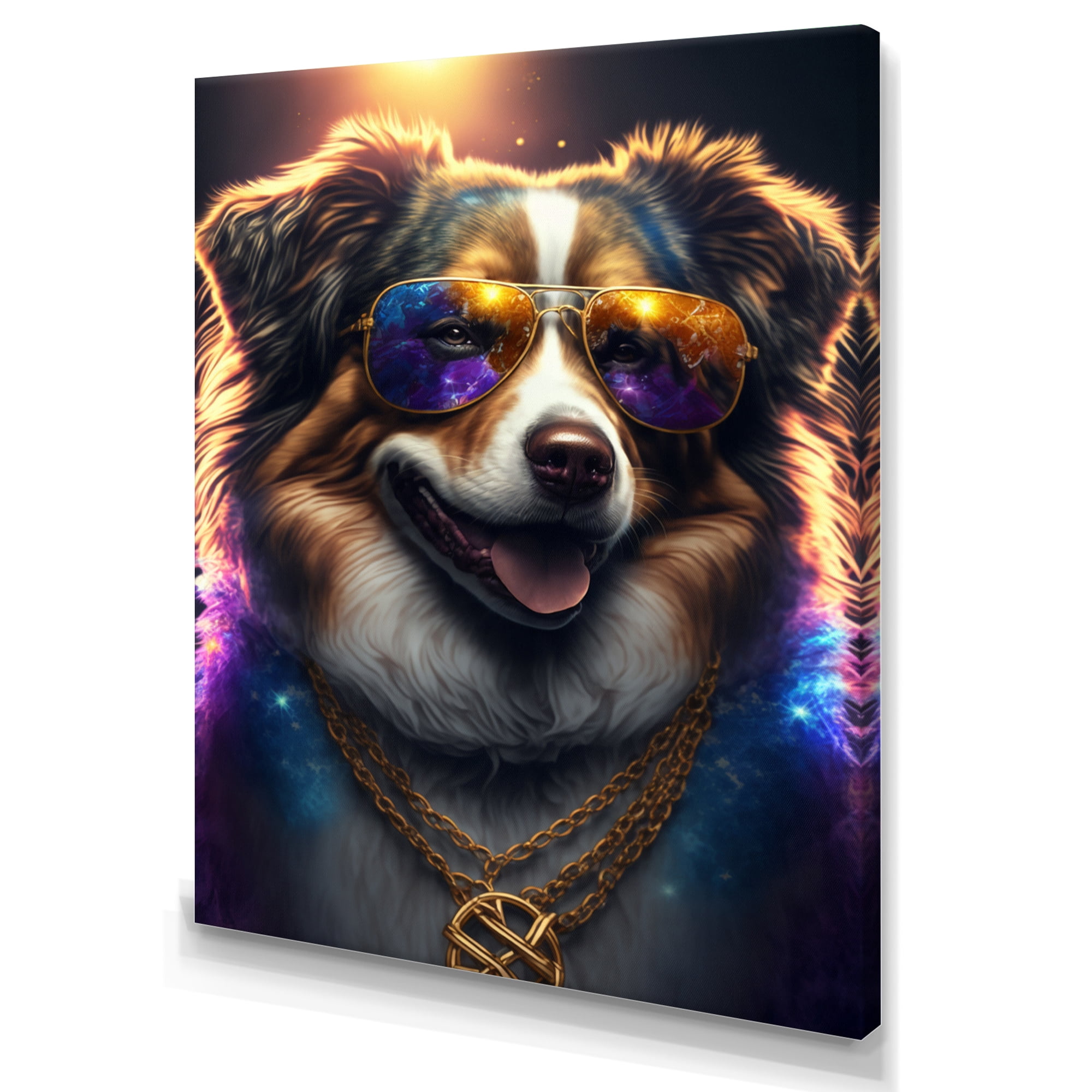 Designart Australian Shepherd Gangster In NYC Canvas Wall Art