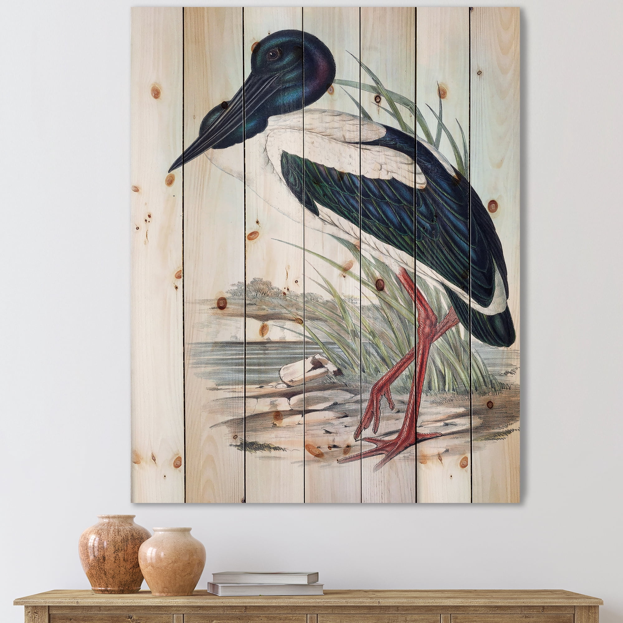Designart 'Australian Vintage Birds I' Traditional Print on Natural Pine Wood