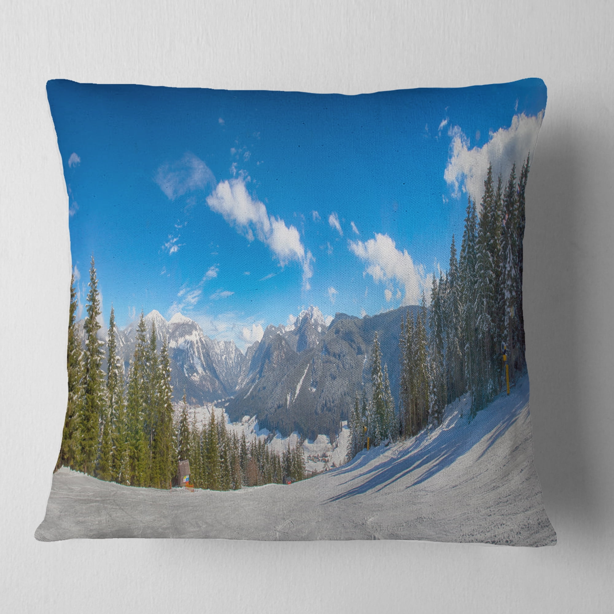 Designart Austrian Alps Seen From Ski Slope - Landscape Printed Throw Pillow - 16x16