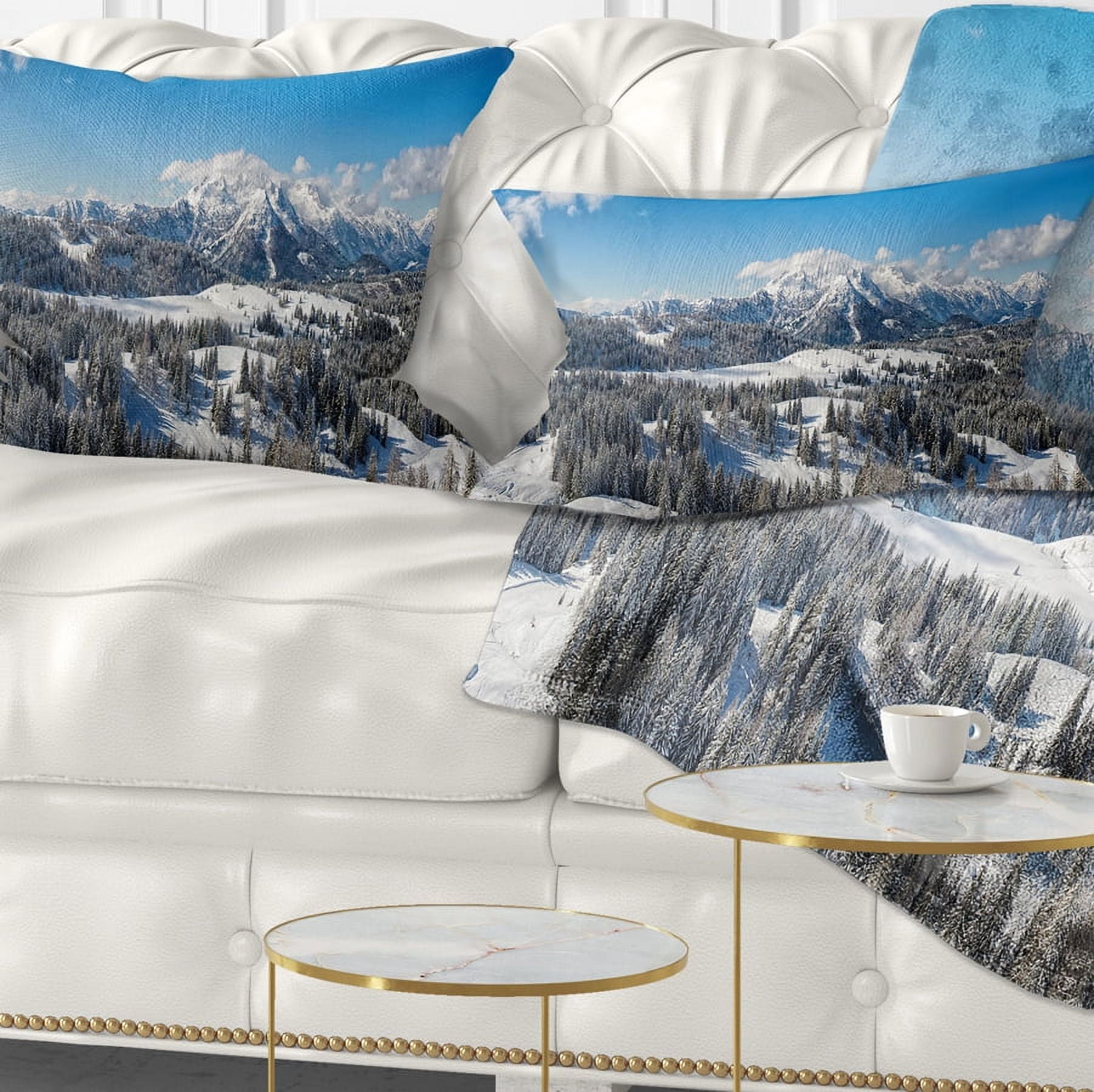 Designart Austrian Alps Winter Panorama - Landscape Printed Throw Pillow - 12x20