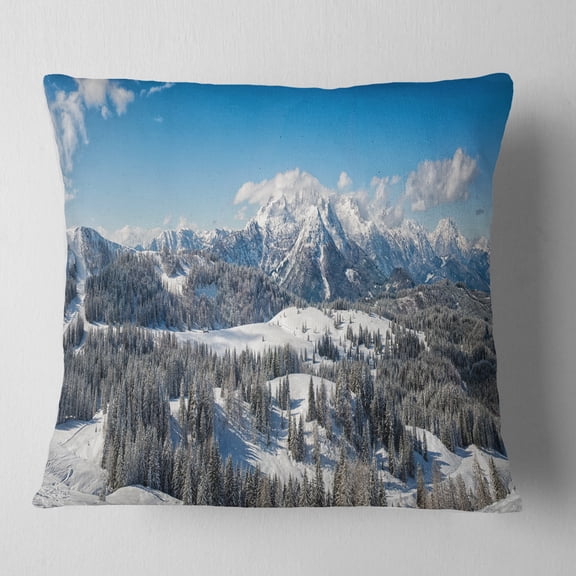 Designart Austrian Alps Winter Panorama - Landscape Printed Throw Pillow - 16x16