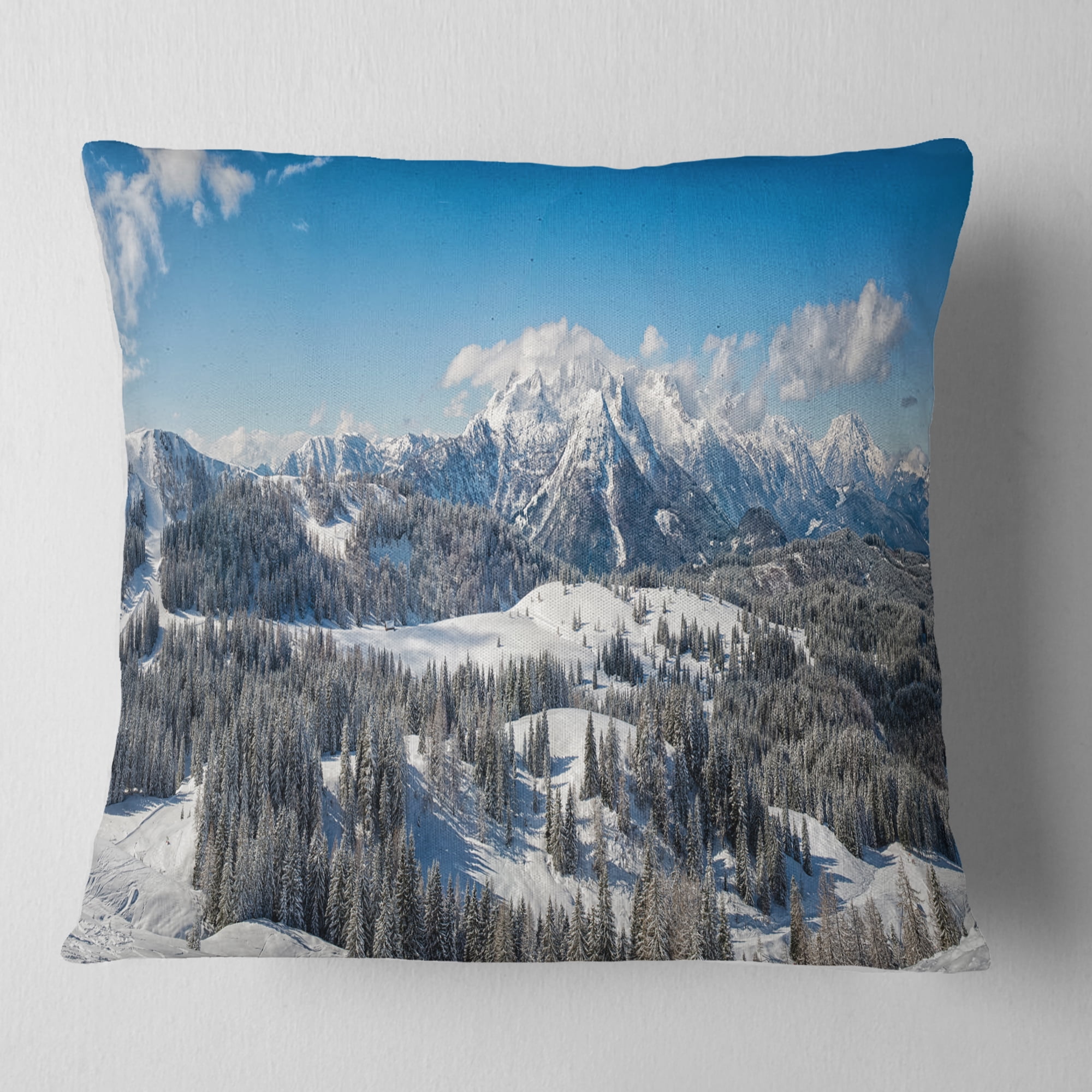 Designart Austrian Alps Winter Panorama - Landscape Printed Throw Pillow - 18x18