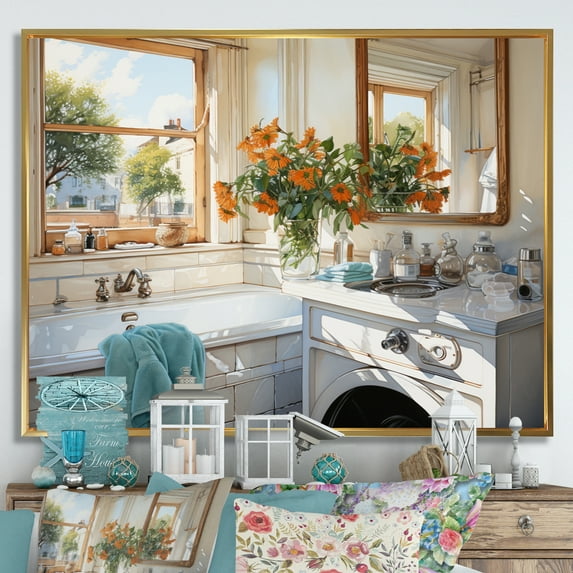 Designart "Authentic Bath and Linen" Bath & Laundry Floater Framed Canvas Wall Art