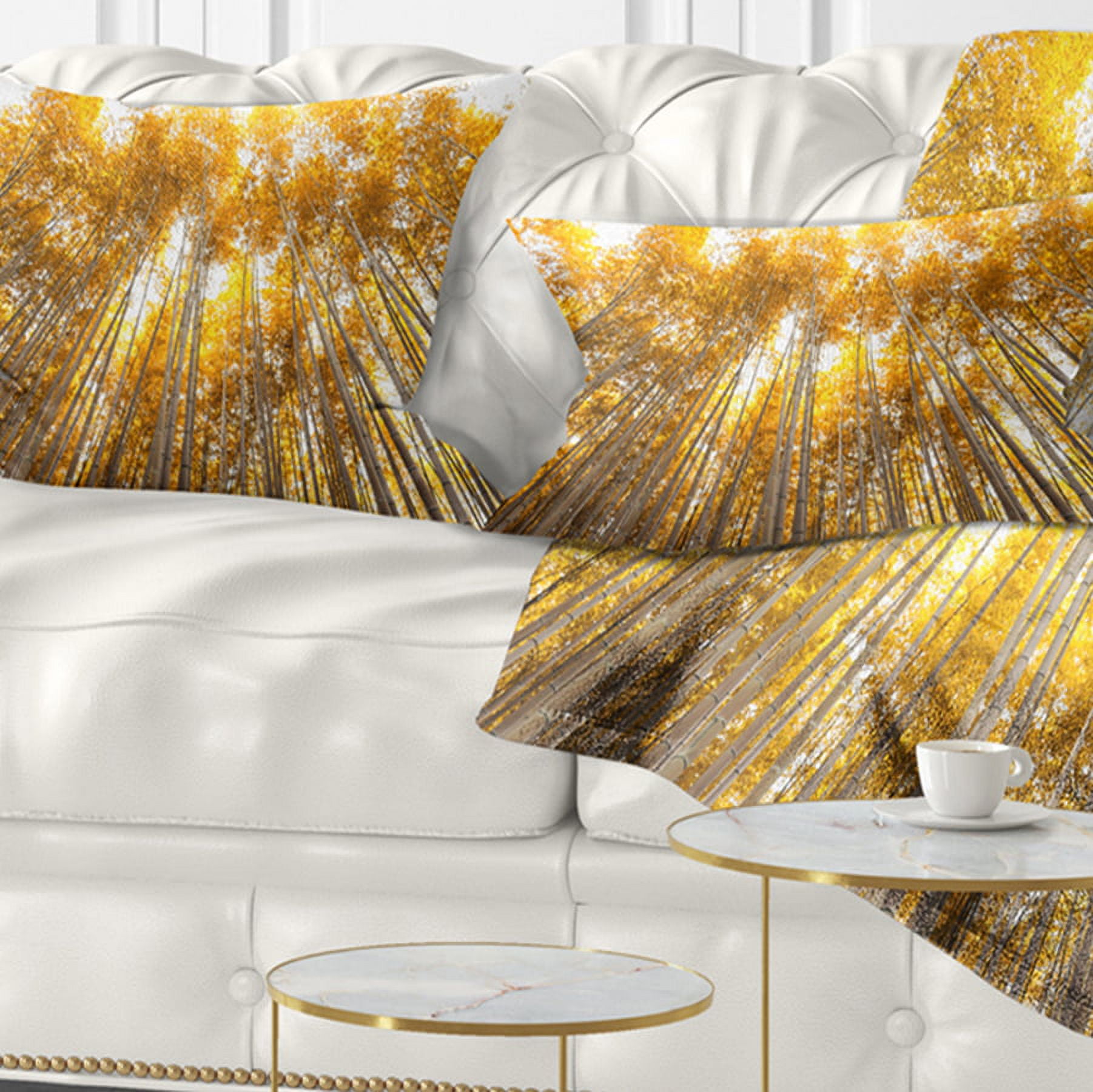 Designart Autumn Bamboo Grove in Yellow - Oversized Forest Throw Pillow - 12x20