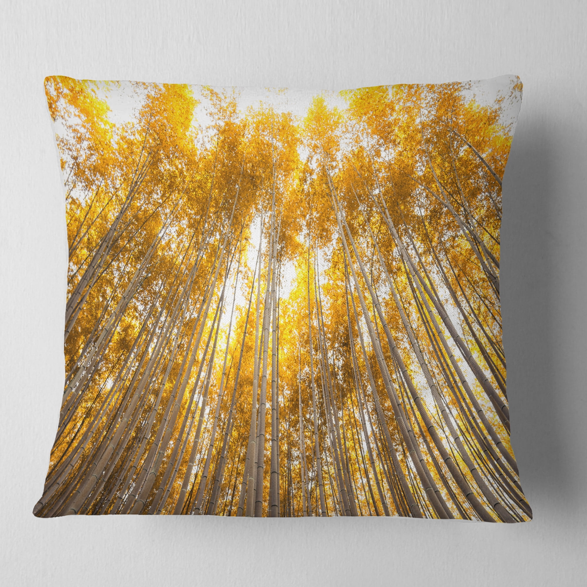Designart Autumn Bamboo Grove in Yellow - Oversized Forest Throw Pillow - 16x16