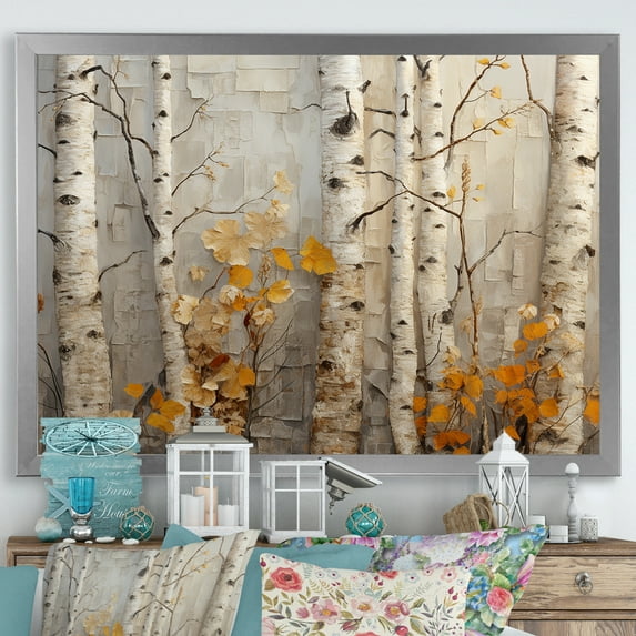 Designart "Autumn Birch Tree Elegance in Fall" Landscapes Framed Wall Art Decor - Country Orange Tree Living Room Framed Canvas Art
