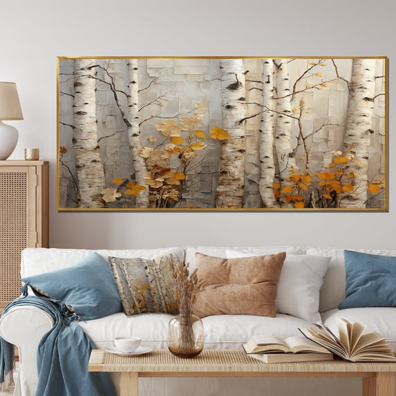 Designart "Autumn Birch Tree Elegance in Fall" Oversized Landscapes Framed Wall Art - Country Orange Tree Living Room Framed Canvas Art