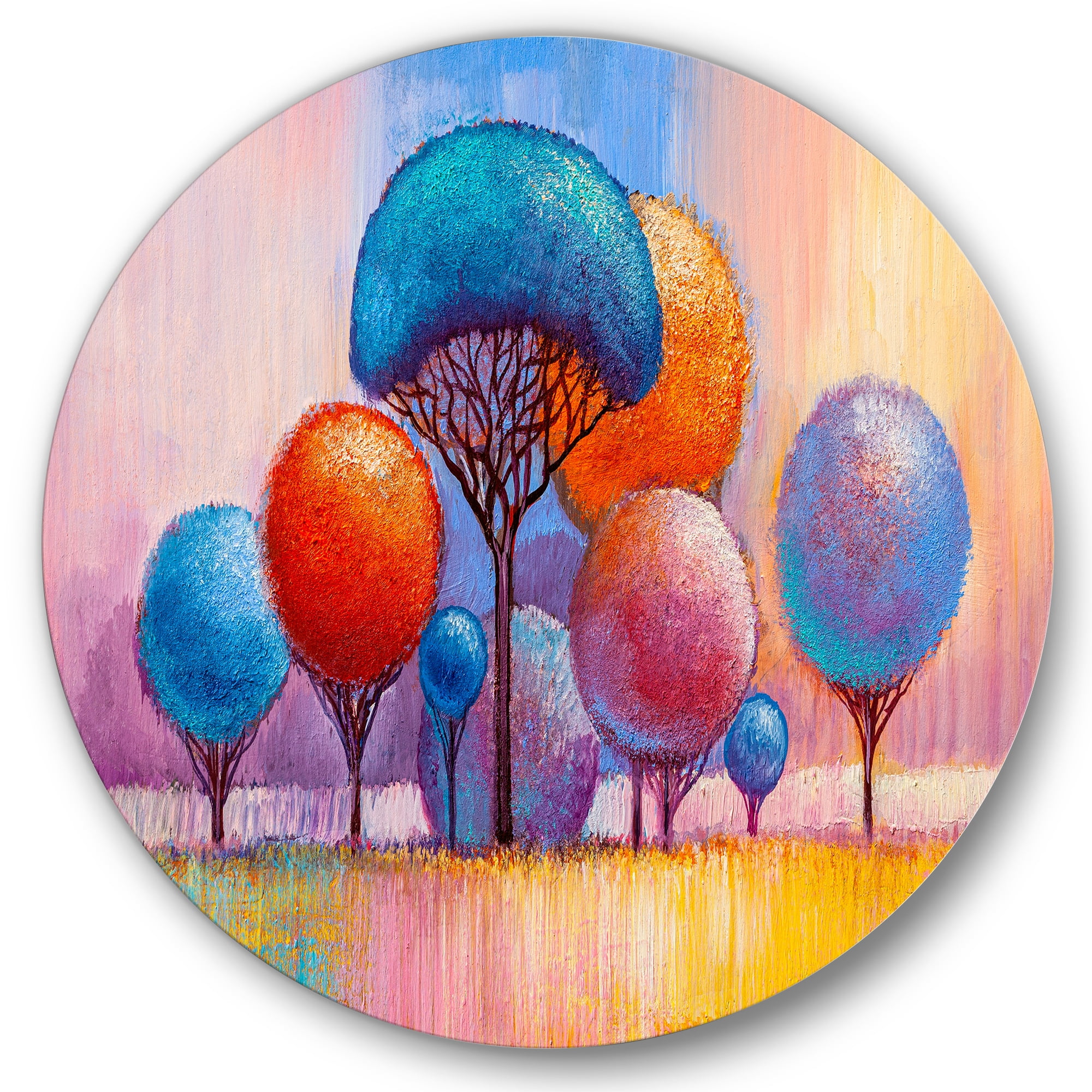 Designart 'Autumn Colorful Fantasy Trees II' Modern Circle Metal Wall Art 29x29 - Disc of 29