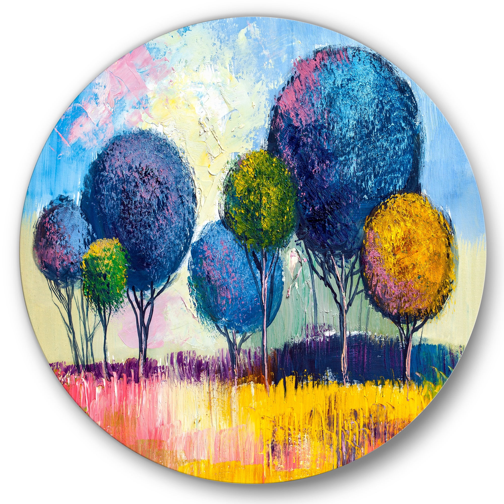 Designart 'Autumn Colorful Fantasy Trees III' Modern Circle Metal Wall Art 36x36 - Disc of 36