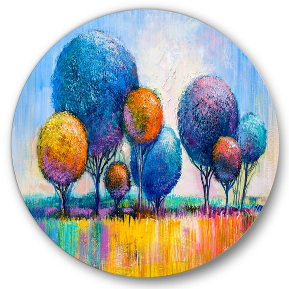 Designart 'Autumn Colorful Fantasy Trees IV' Modern Circle Metal Wall Art 11x11 - Disc of 11