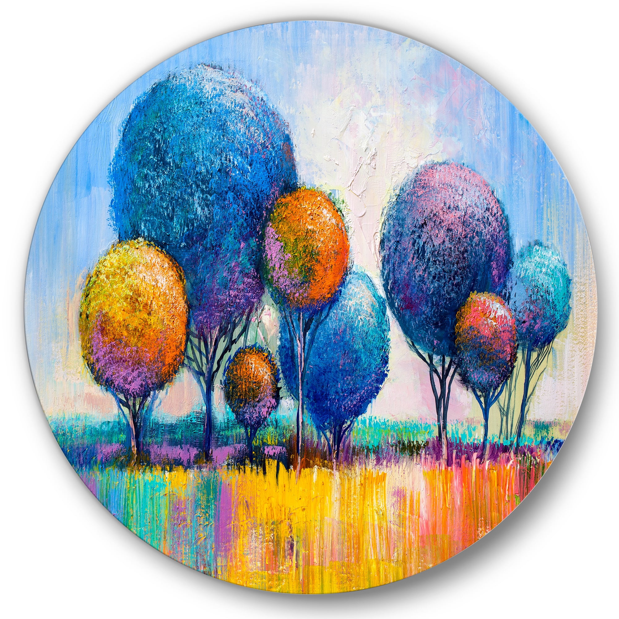 Designart 'Autumn Colorful Fantasy Trees IV' Modern Circle Metal Wall Art 29x29 - Disc of 29