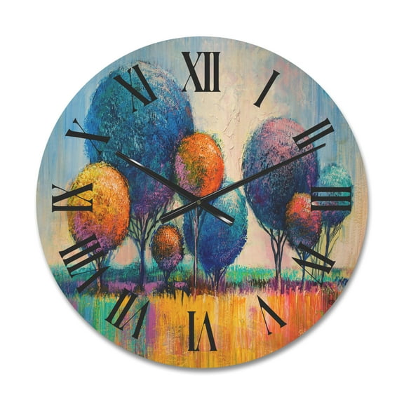 Designart 'Autumn Colorful Fantasy Trees IV' Modern Wood Wall Clock