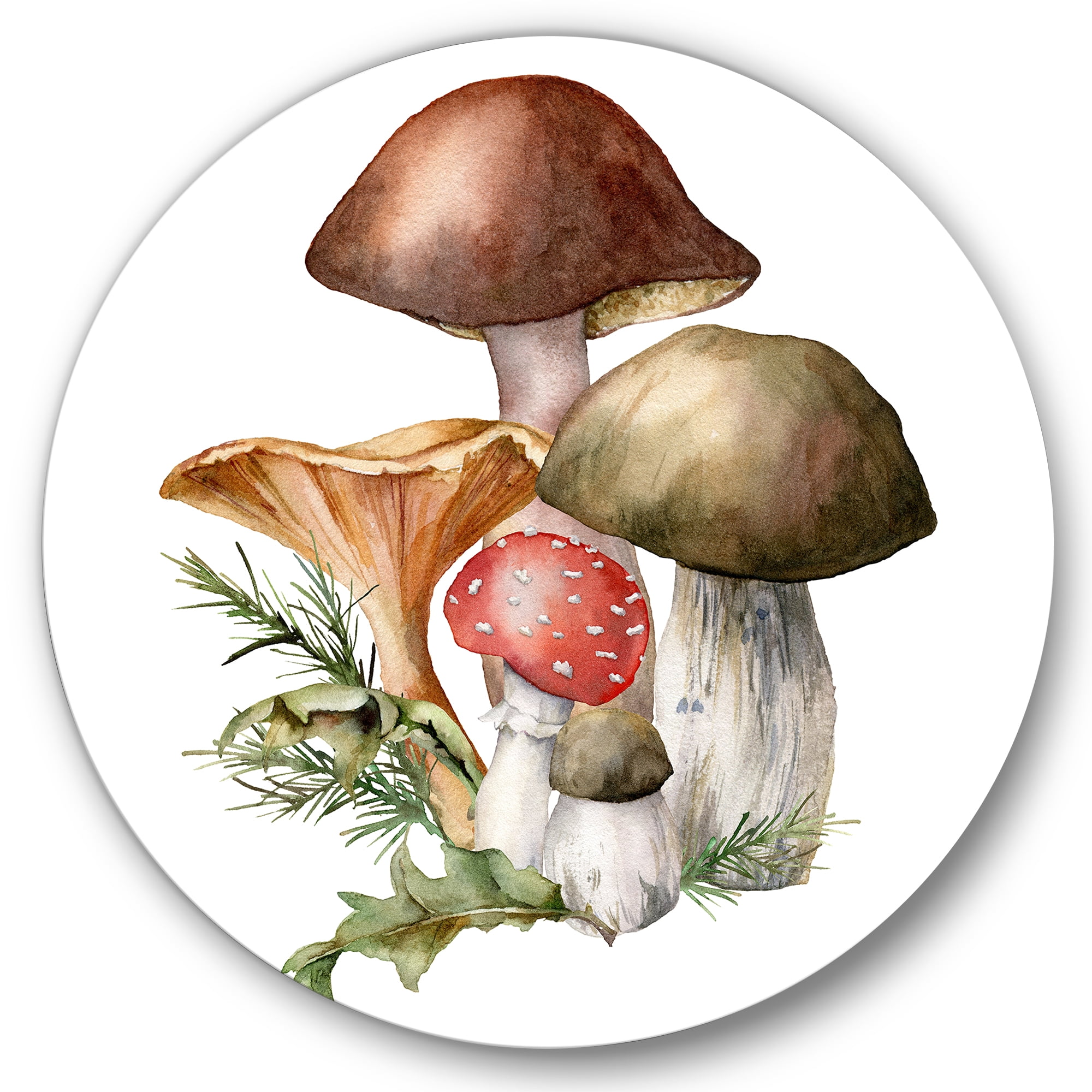 Designart 'Autumn Composition With Mushrooms' Traditional Circle Metal Wall Art 36x36 - Disc of 36
