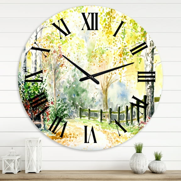Designart 'Autumn Countryside Landscape In The Afternoon' Traditional Wall Clock