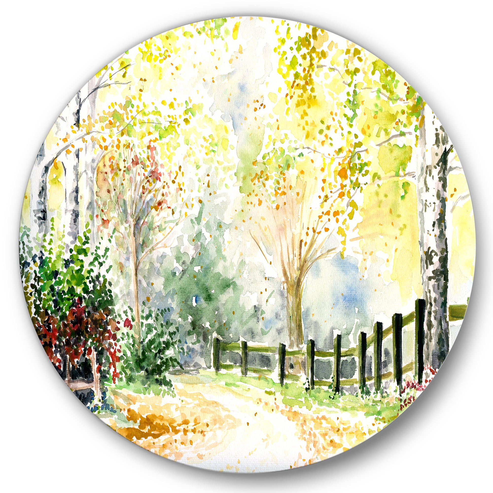 Designart 'Autumn Countryside The Afternoon Landscape' Traditional Circle Metal Wall Art 29x29 - Disc of 29