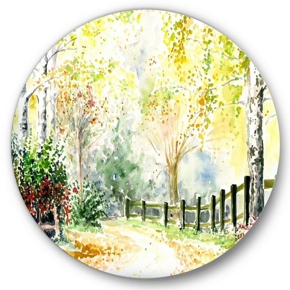 Designart 'Autumn Countryside The Afternoon Landscape' Traditional Circle Metal Wall Art 36x36 - Disc of 36