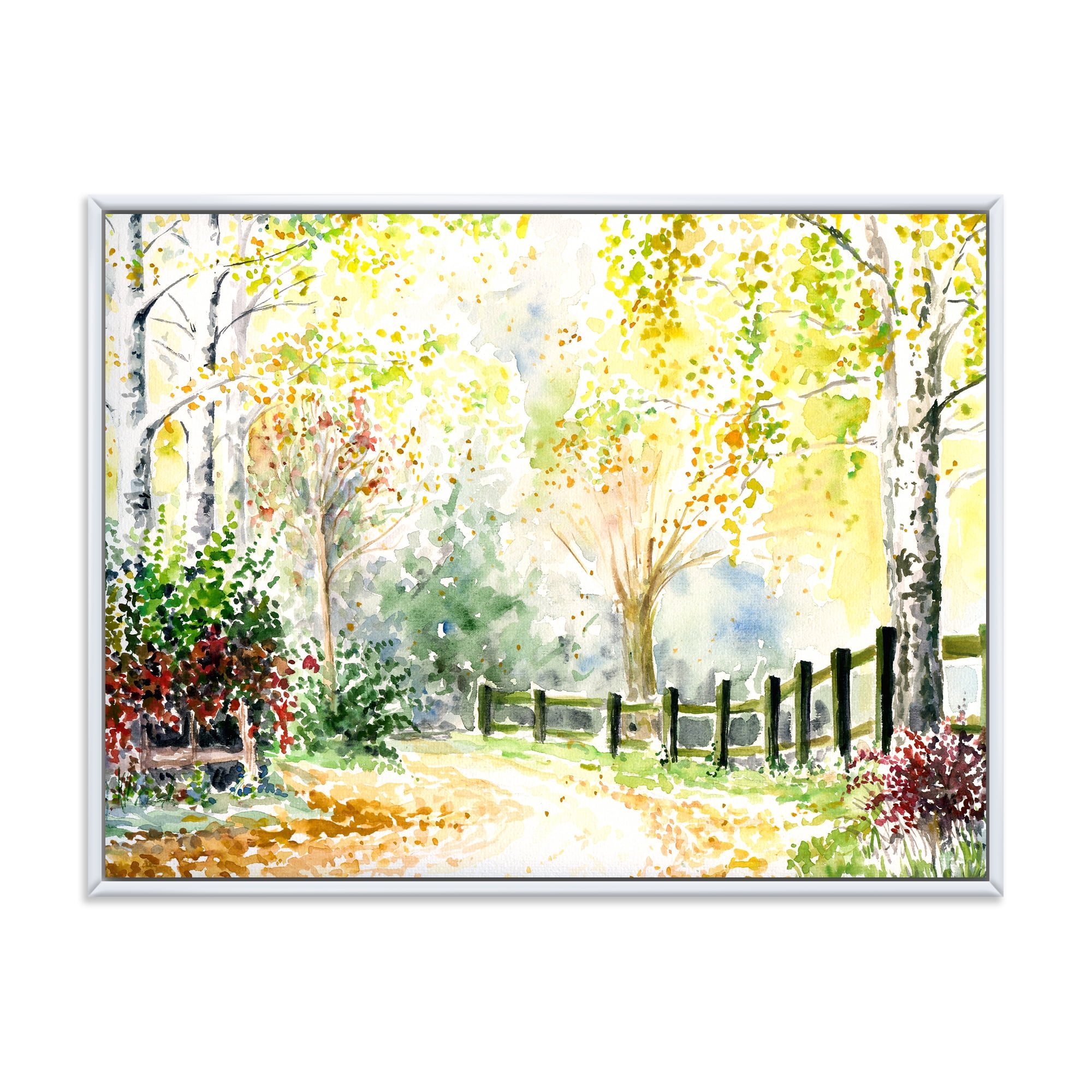 Designart 'Autumn Countryside The Afternoon Landscape' Traditional Framed Canvas Wall Art Print
