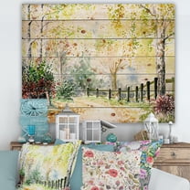 Designart 'Autumn Countryside The Afternoon Landscape' Traditional Print on Natural Pine Wood