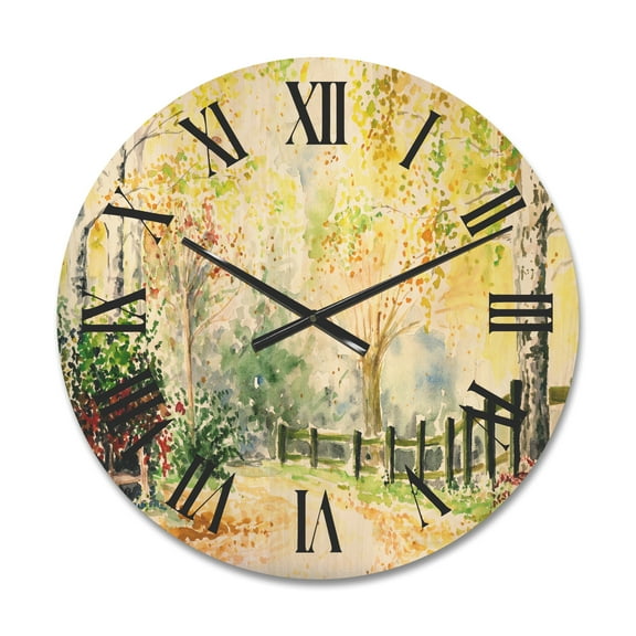 Designart 'Autumn Countryside The Afternoon Landscape' Traditional Wood Wall Clock