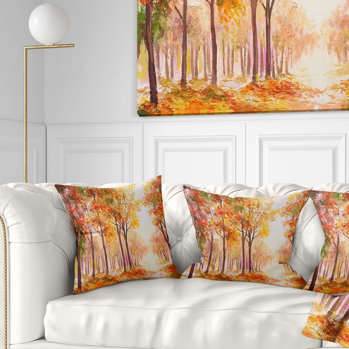 Designart Autumn Everywhere Forest - Landscape Printed Throw Pillow - 16x16
