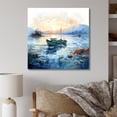 thumbnail image 1 of Designart "Autumn Fishing Boat in Blue and Orange" Transportation Wall Art - Modern Blue Boat Fishing Bedroom Canvas Wall Art, 1 of 1