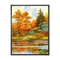 Designart 'Autumn Forest By The Lake Side III' Lake House Framed Canvas Wall Art Print
