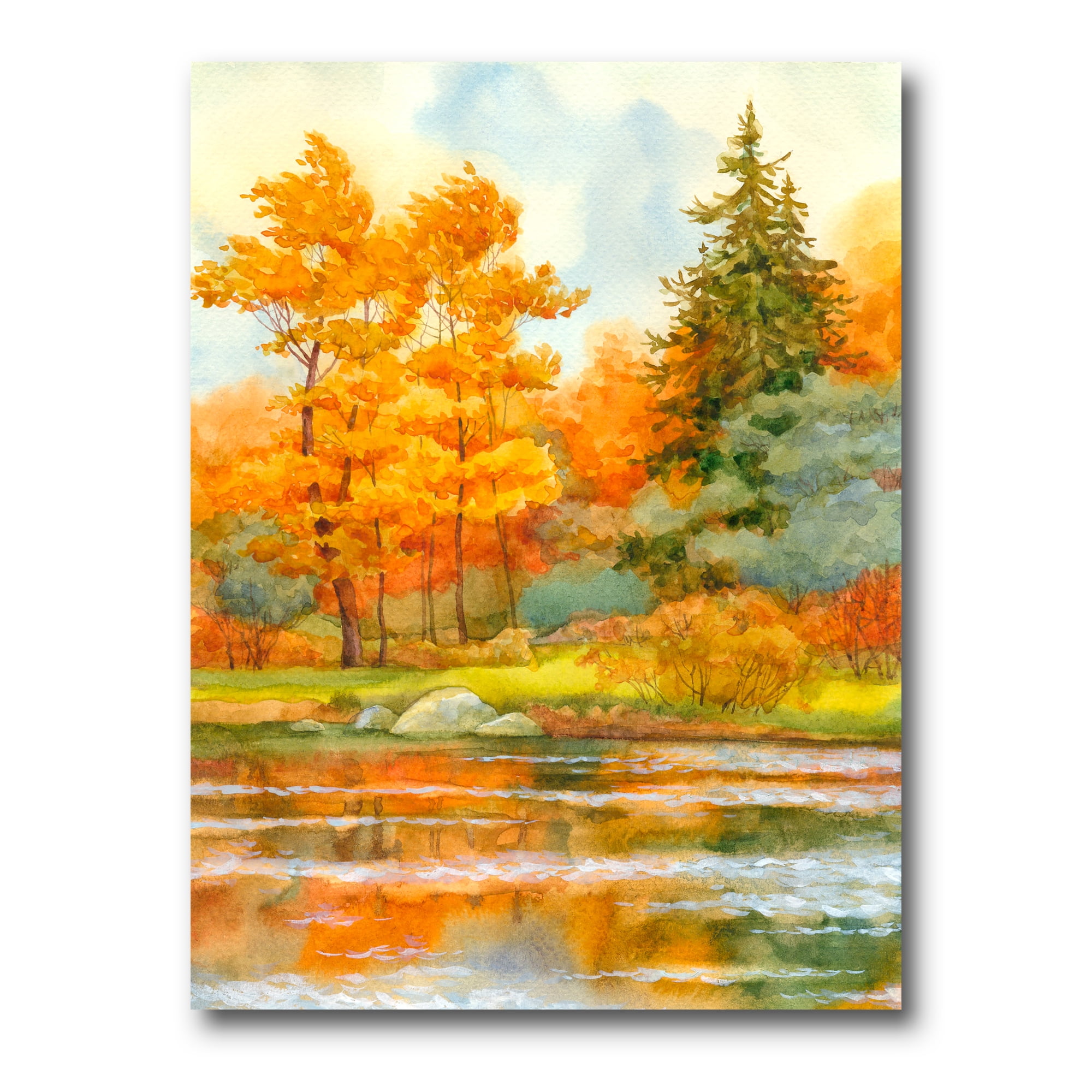 Designart ' Autumn Forest By The Lake Side IV ' Lake House Canvas Wall Art Print