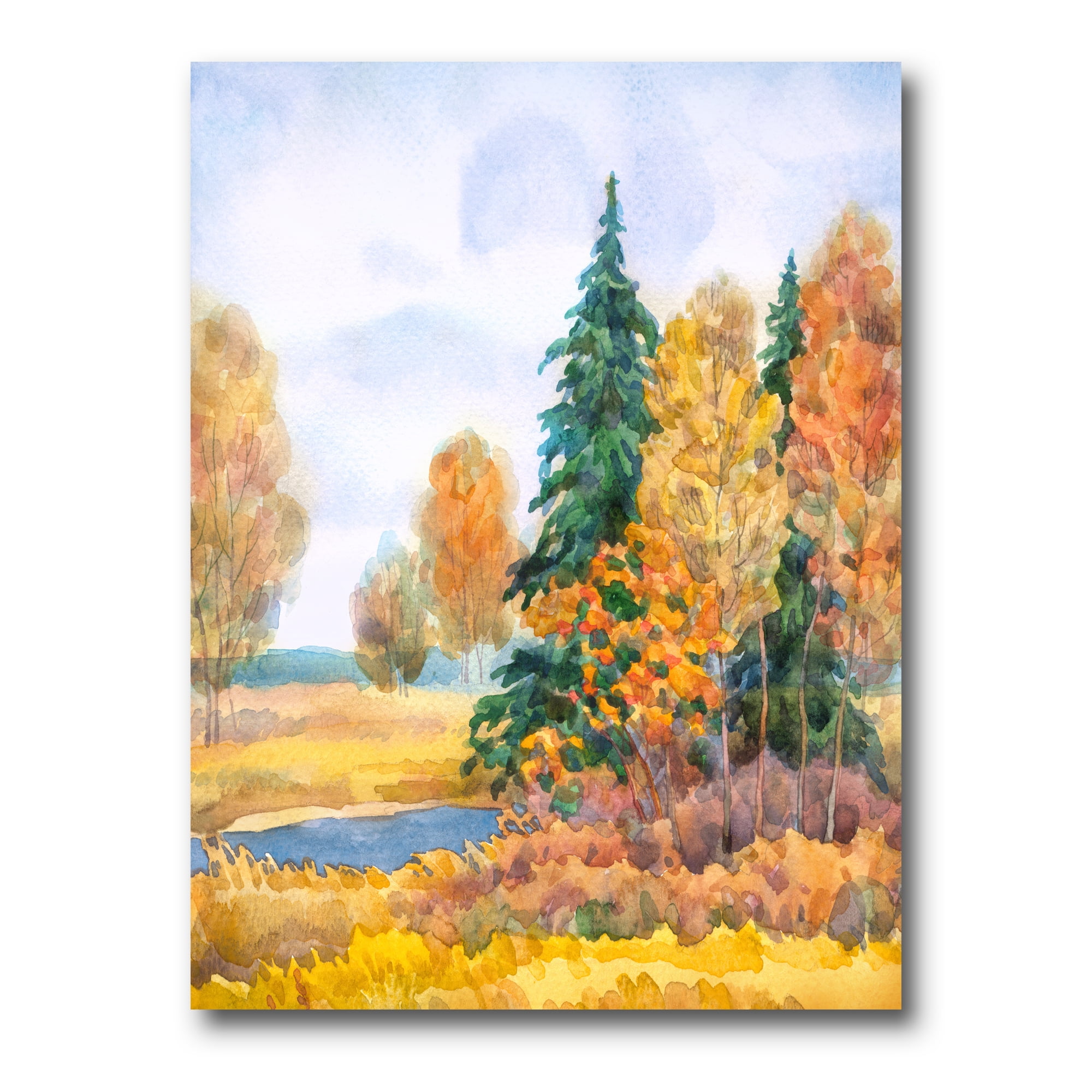 Designart ' Autumn Forest By The Lake Side V ' Lake House Canvas Wall Art Print