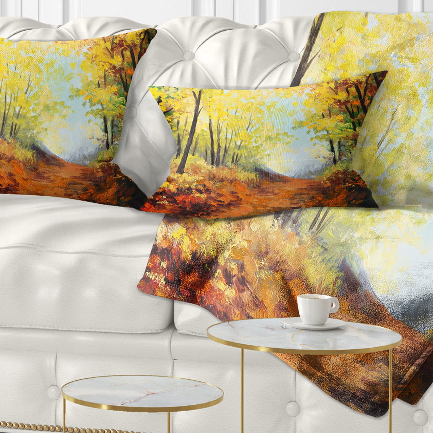 Designart Autumn Forest Pathway - Landscape Printed Throw Pillow - 12x20