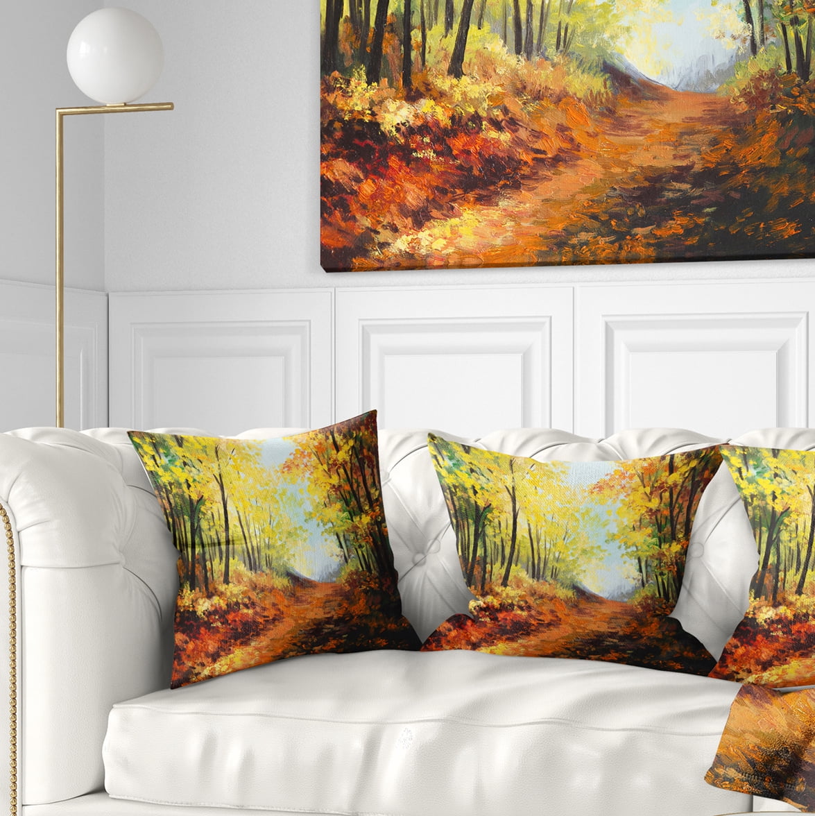 Designart Autumn Forest Pathway - Landscape Printed Throw Pillow - 18x18