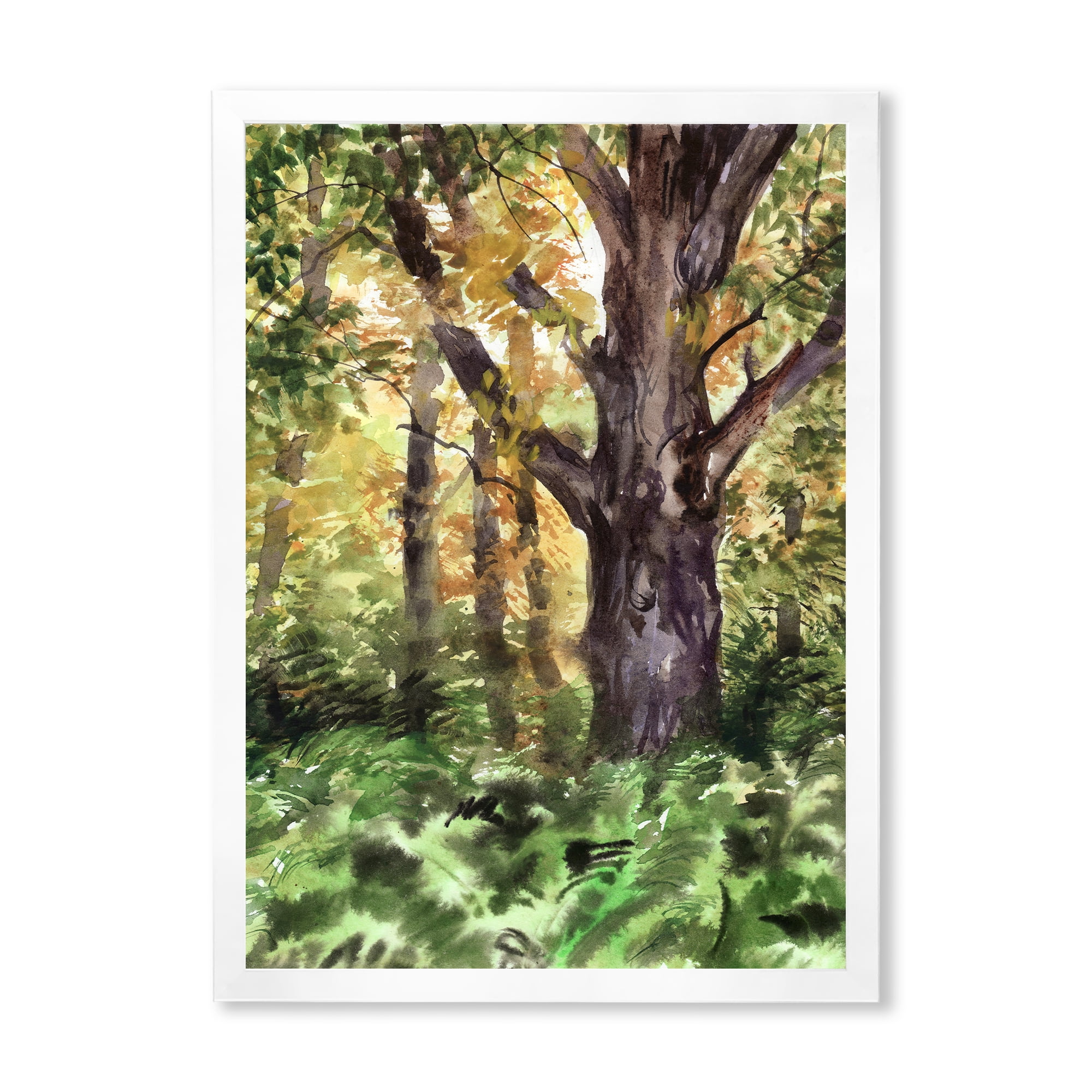 Designart 'Autumn Forest With A Large Tree' Lake House Framed Art Print