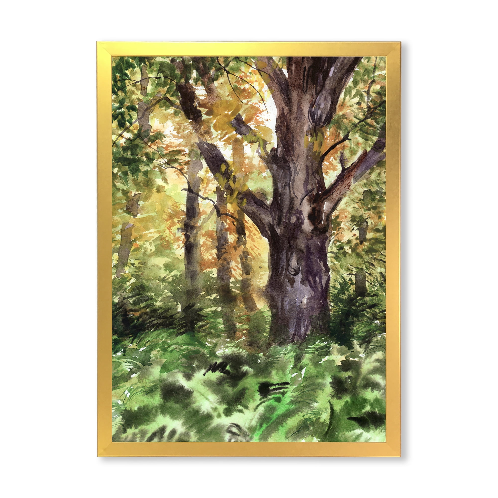 Designart 'Autumn Forest With A Large Tree' Lake House Framed Art Print