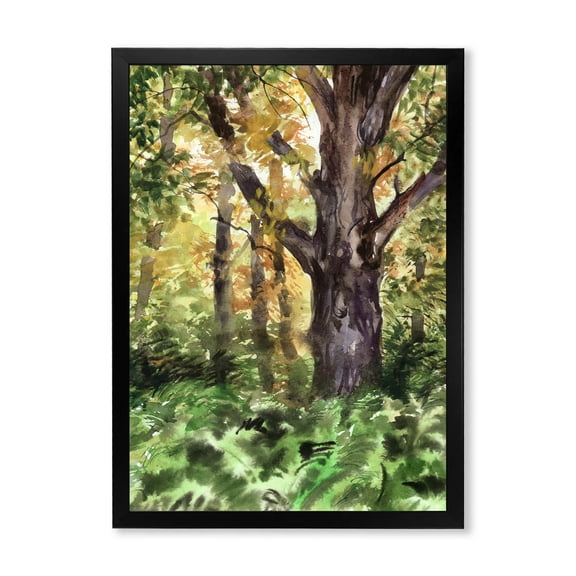 Designart 'Autumn Forest With A Large Tree' Lake House Framed Art Print