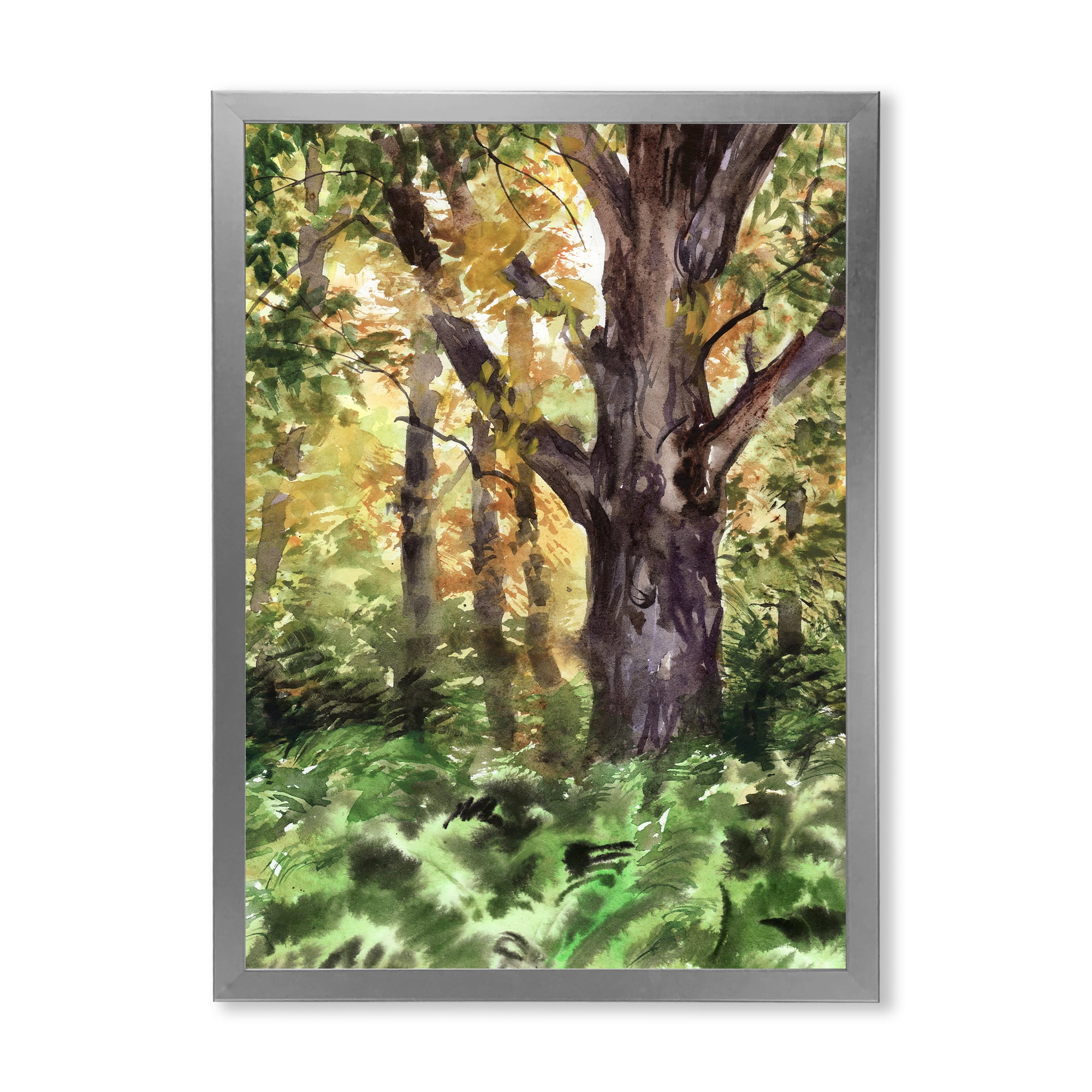 Designart 'Autumn Forest With A Large Tree' Lake House Framed Art Print