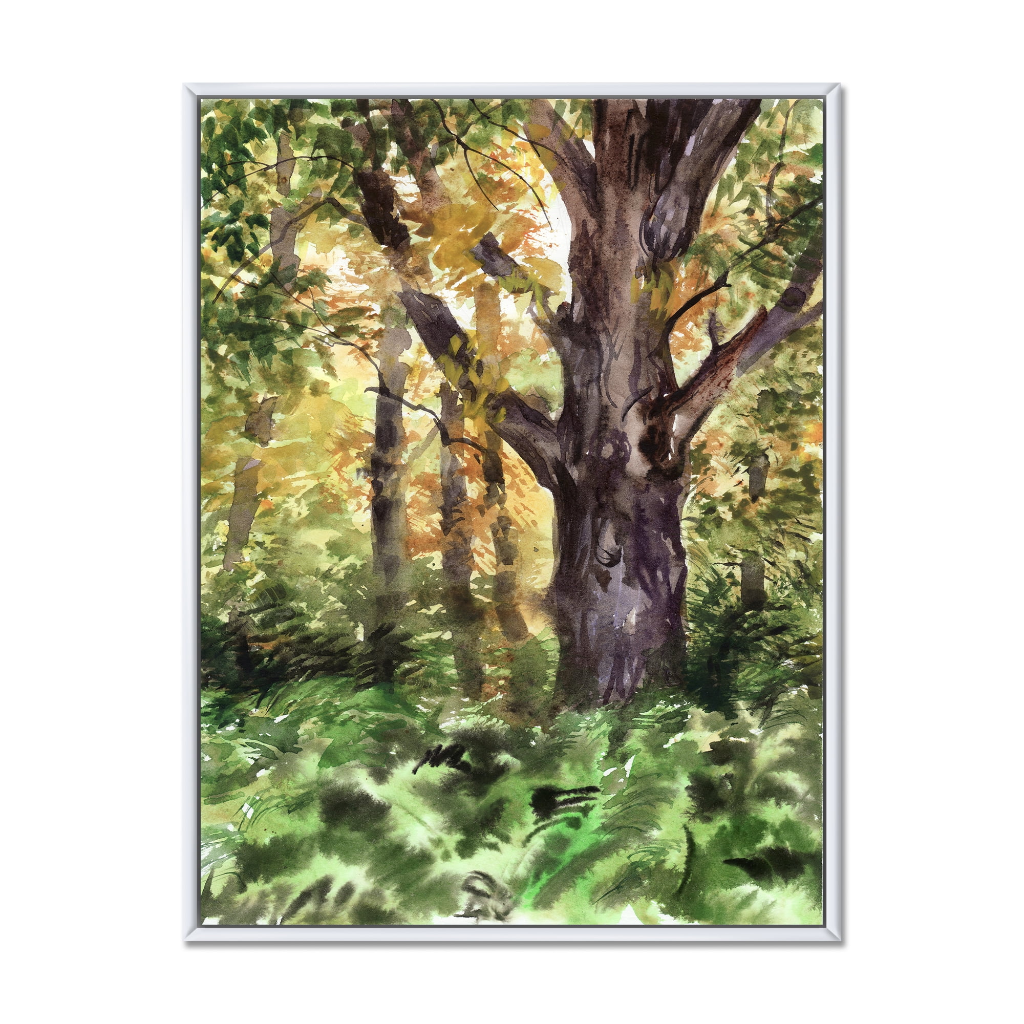 Designart 'Autumn Forest With A Large Tree' Lake House Framed Canvas Wall Art Print