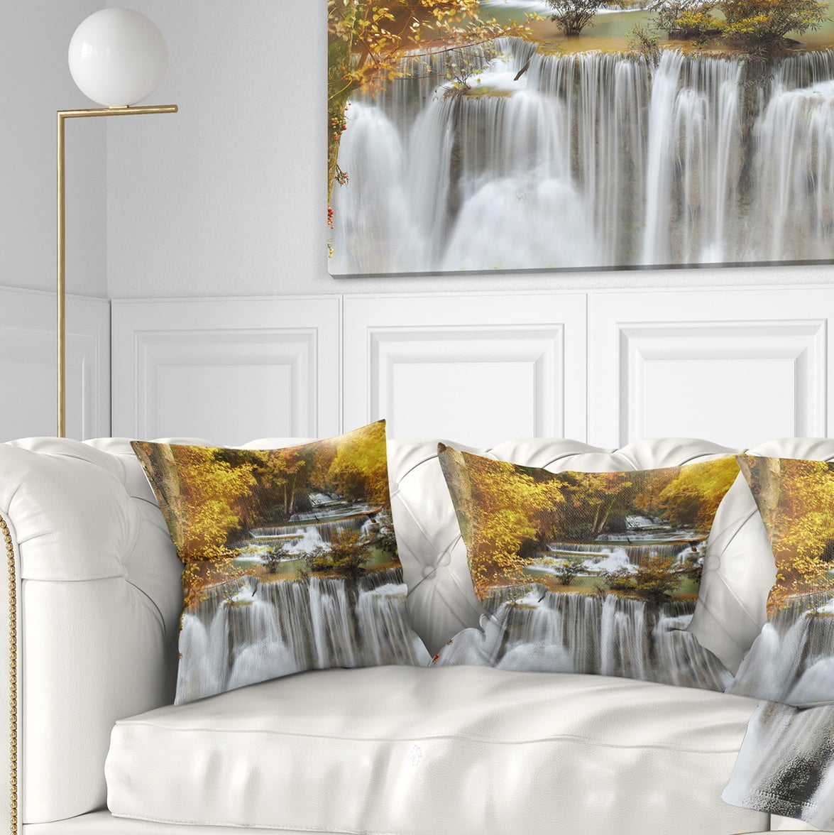 Designart Autumn Huai Mae Kamin Waterfall - Abstract Throw Pillow - 18x18
