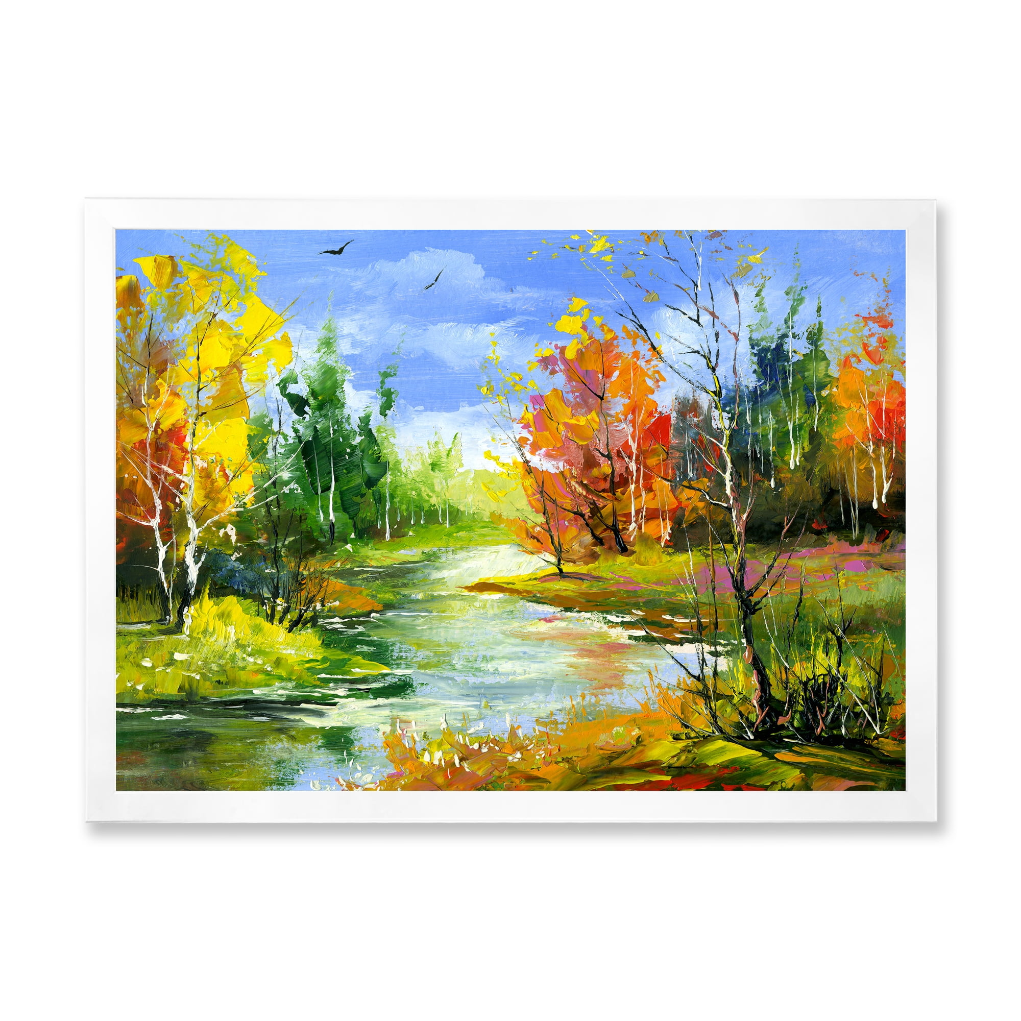 Designart 'Autumn Landscape With Forest and River' Lake House Framed Art Print
